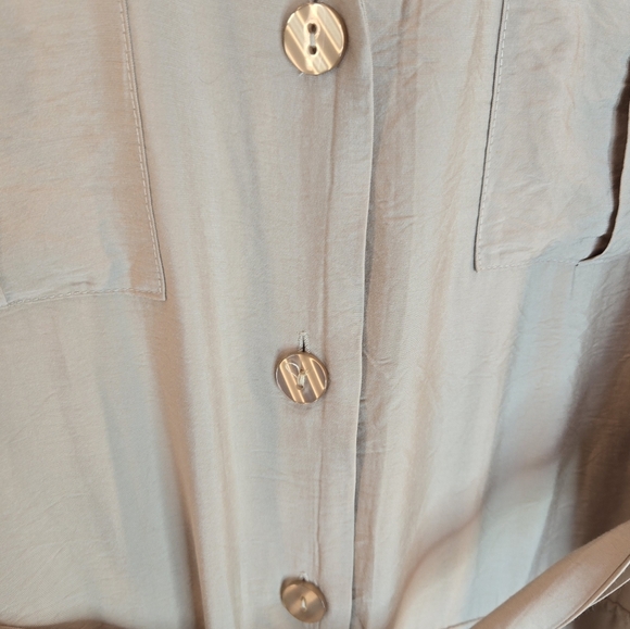 Ellen Tracy Midi Shirt Dress Sz M Tan Front Button Pockets Belted Casual Comfort - Picture 7 of 13